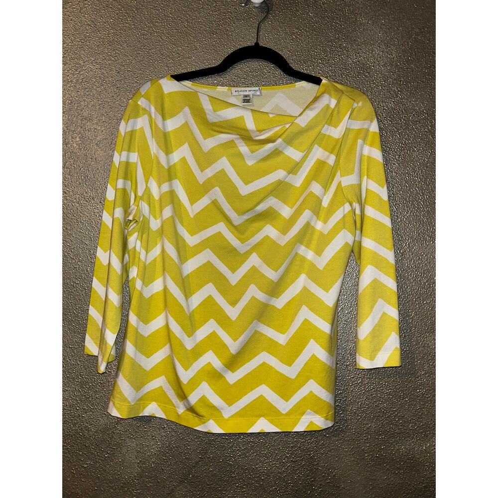 St John Sport Scandi Old Money Preppy Edgy Zig Zag 3/4 sleeves Vintage Top